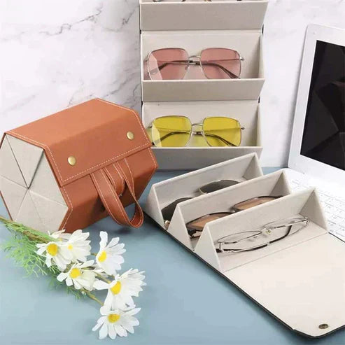 Premium Leather Foldable Sun Glasses Organizer