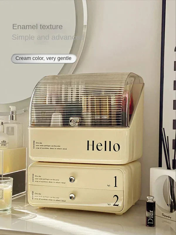 Stylish Cosmetic Organizer with Dual Shelves and Brush Holder